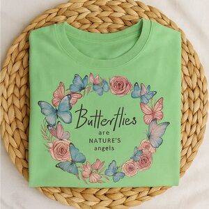 Gildan Green Short Sleeve Tee with Butterfly Design